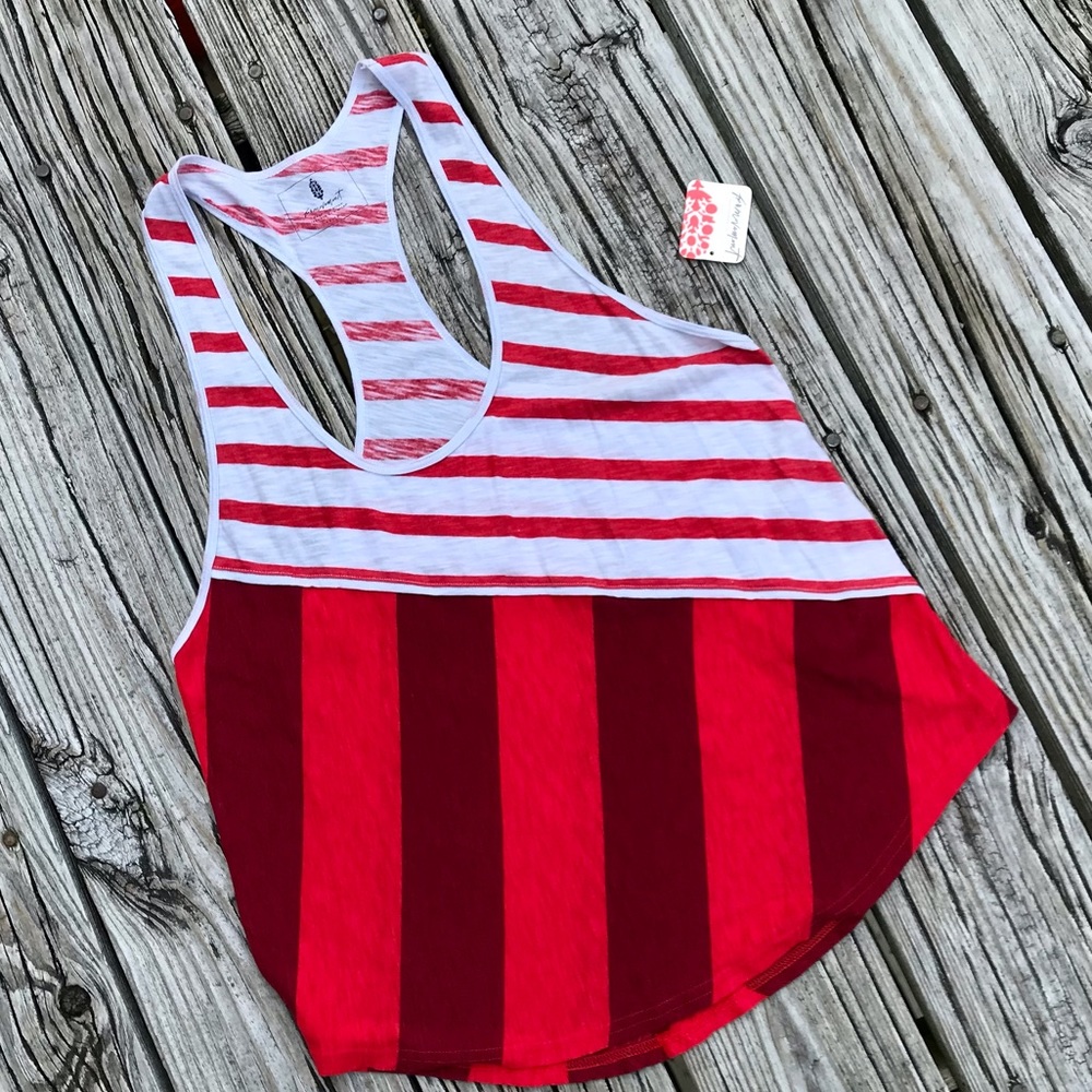 NEW Ladies FREE PEOPLE Criss Cross Diagonal Stripe Racerback Tunic Tank Top XS